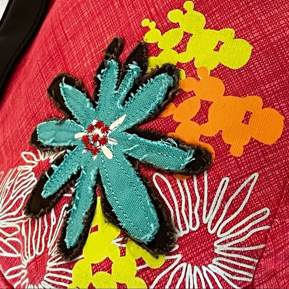 Thirty One Pink Blue White Floral Embroidered Appliqué Skirt Purse Shoulder Bag - Picture 2 of 12